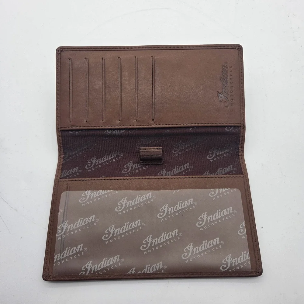 Vintage Indian Motorcycle Brown Leather Long Billfold Wallet Embossed Logo